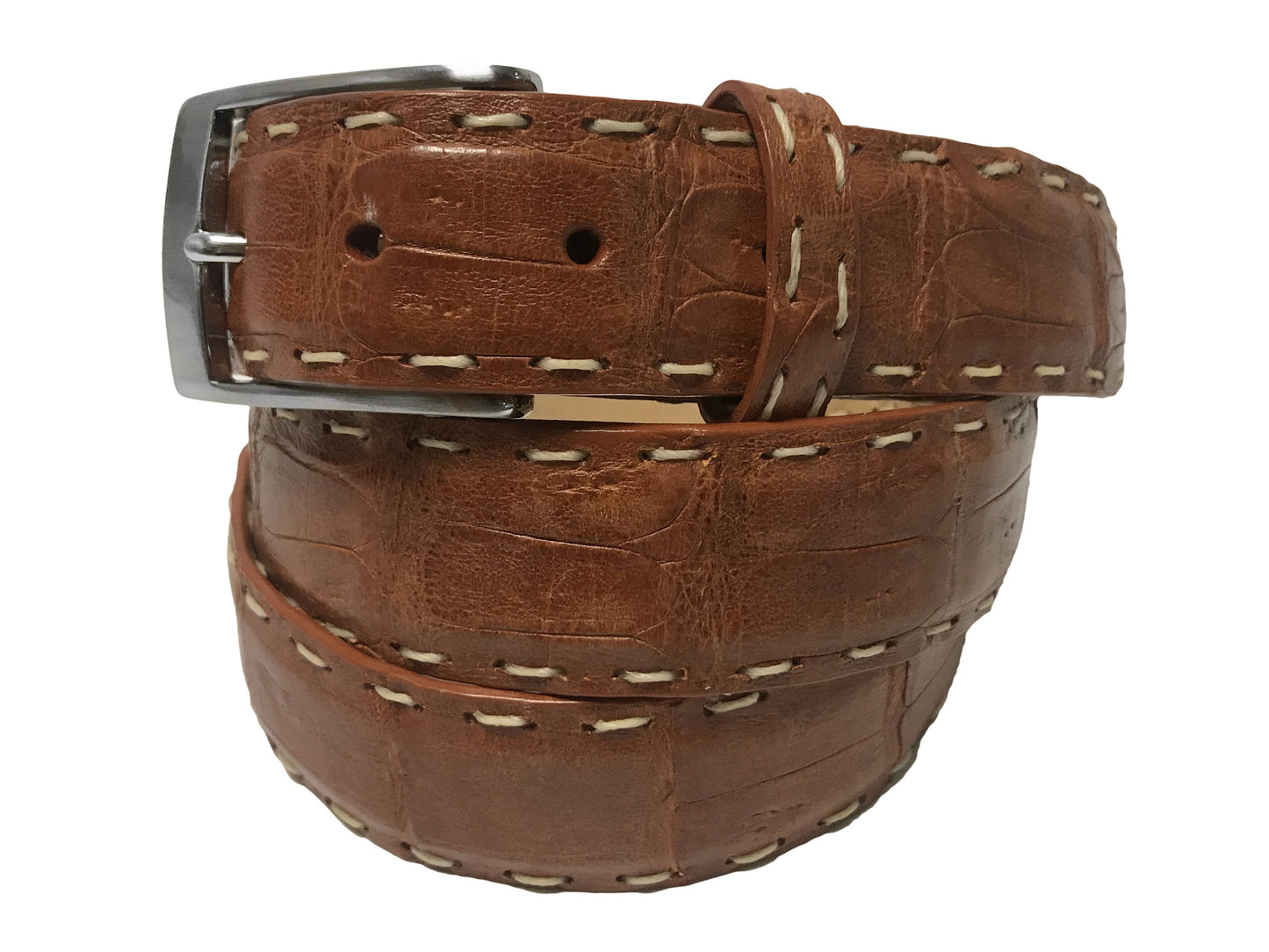 Caiman Skin Pick Stitch Belt Cognac