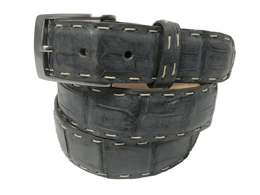 Caiman Skin Pick Stitch Belt Gray