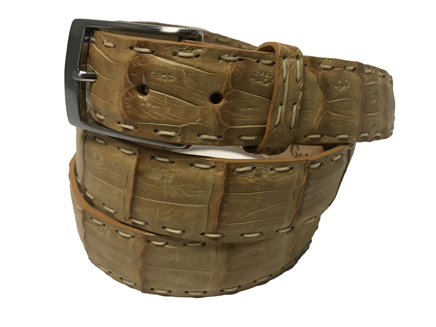 Caiman Skin Pick Stitch Belt Sand