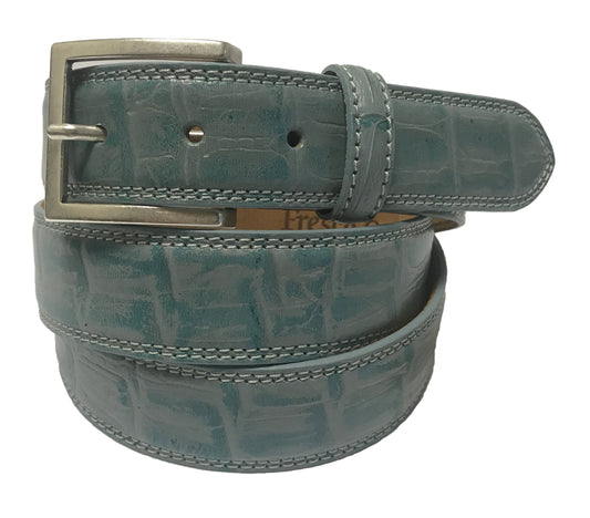 Calf Skin Crocodile Embossed Belt Aqua