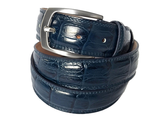 Calf Skin Crocodile Embossed Belt Blue