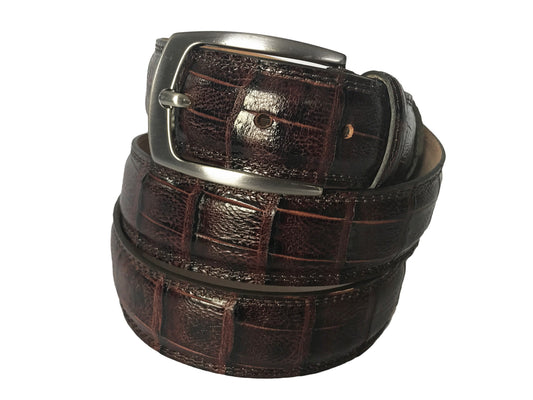 Calf Skin Crocodile Embossed Belt Brown