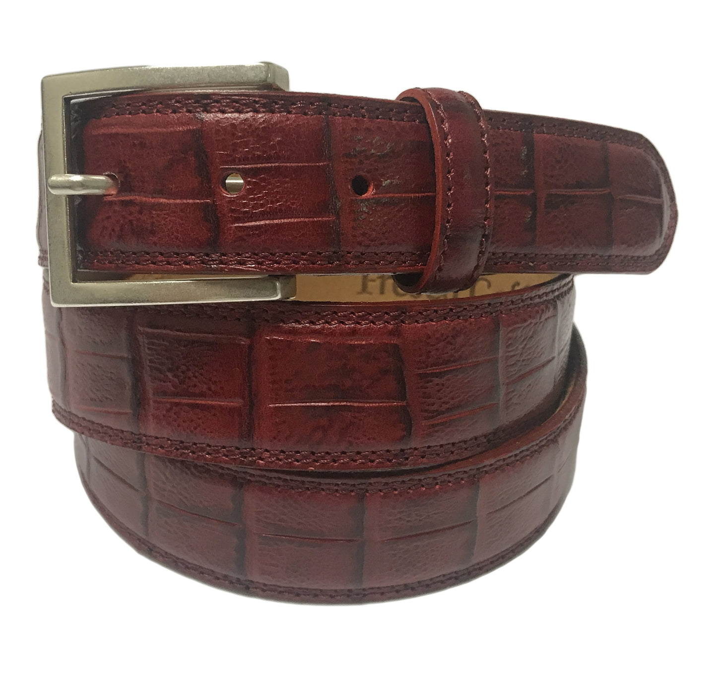 Calf Skin Crocodile Embossed Belt Burgundy