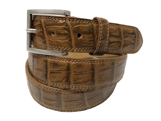 Calf Skin Crocodile Embossed Belt Cognac