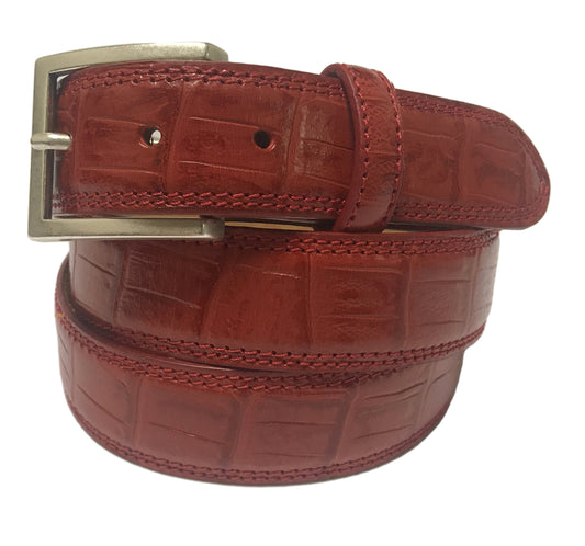 Calf Skin Crocodile Embossed Belt Red
