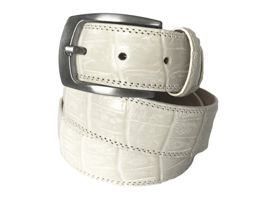 Calf Skin Crocodile Embossed Belt White