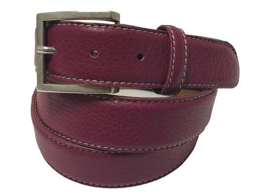 Calf Skin Pebble Belt Fuschia / White Stitch