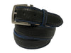 Bison Skin Painted Edge Belt Black / Blue Stitch