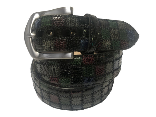 Alligator Caiman Lizard Multi-Skin Patchwork Belt Green