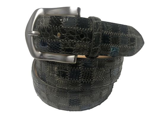 Alligator Caiman Lizard Multi-Skin Patchwork Belt Gray