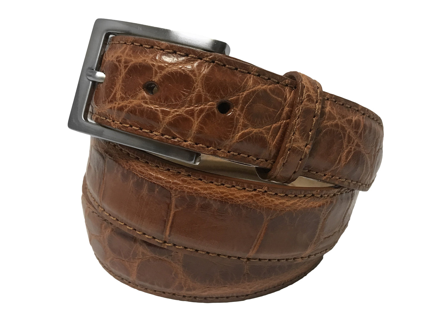 Alligator Skin Matte Belt Cognac